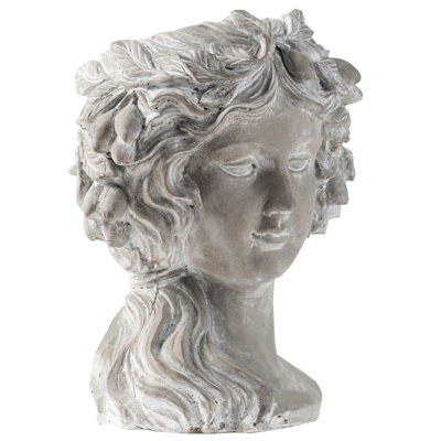 7.9X8.9X11.6" Cement Bust Planter, Gray, & Enduring With Floral For Garden 8.9X7.9X11.6" Long-Lasting
