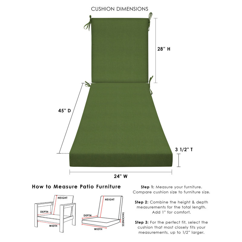 Outdoor Chaise Lounge Cushion – Weather-Resistant, Reversible, Plush Comfort - Basics by Wayfair™, Leaf green, 73" L x 24" W