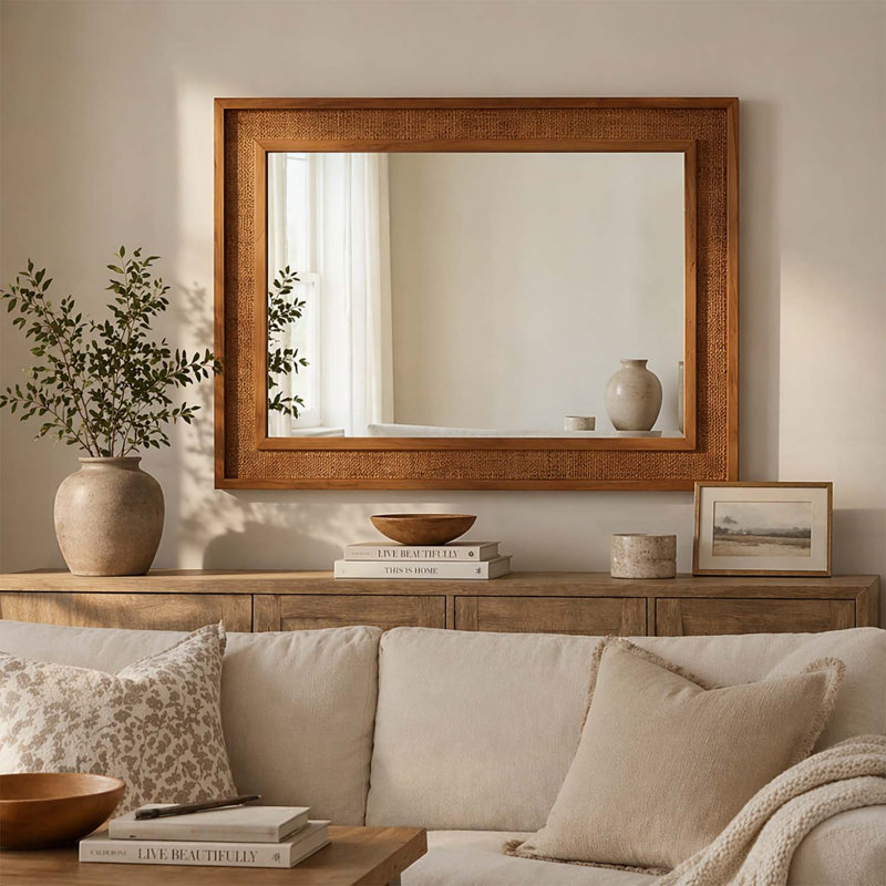 Miroir rectangulaire pour décoration de maison de campagne, de salle de bain et de maison, 24x36 Inch, Yellowish-Brown