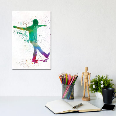 Skateboarder In Watercolour VII by Paul Rommer - Wrapped Canvas Painting