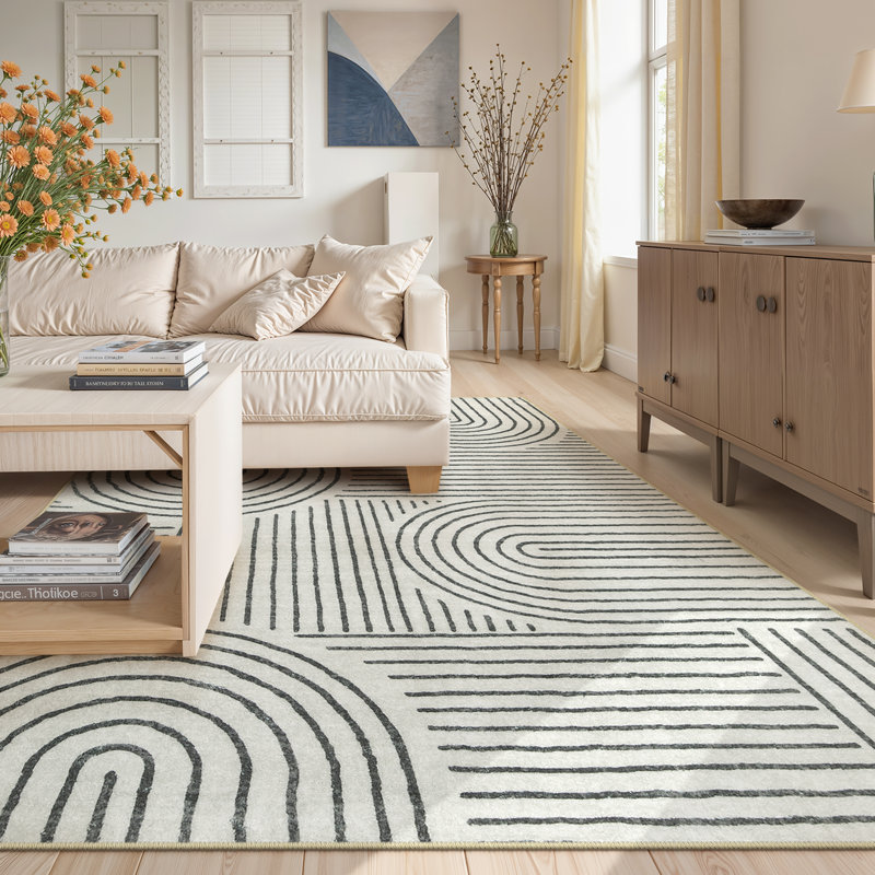  Tapis de chambre à coucher moelleux abstrait antidérapant pour salon, Rectangle 4pi x 6 pi