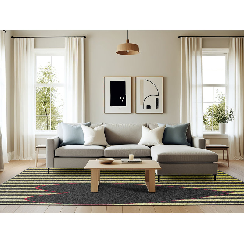 Tapis noir / vert Power Loom, Rectangle 6 pi x 9 pi