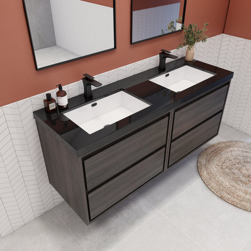 Meuble-lavabo double l 59,05 po x P 20 po x H 25 po Vickye, Chêne gris