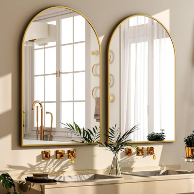 Miroir de salle de bain pour mur, miroir de salle de bain arqué pour meuble-lavabo au-dessus de l'évier, cadre en métal avec verre incassable HD pour entrée, salon, chambre à coucher