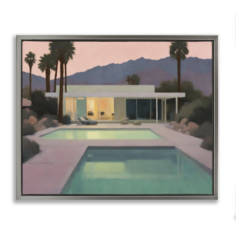 "Tranquil Pool at Sunset", art mural sur toile flottante par Noah Bay, Cadre flottant gris lustré, H 25 po x l 31 po