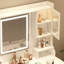 Grande coiffeuse avec miroir, 6 tiroirs et tablettes, bureau de commode
