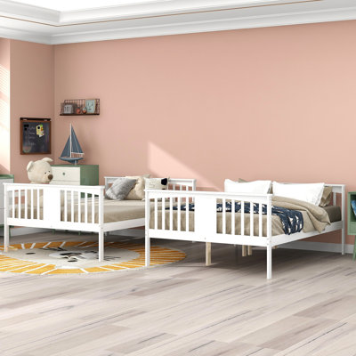 White Full Over Bunk Bed With , Structure Of Plywood And Pine, - Length Guardrail For , Can Be Converted Different Needs, Slats Mattress Bed, Color, Strong Pinewood, Easy Ascent, Upper Guardrail,