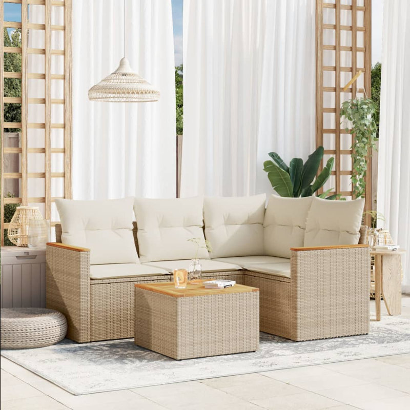 Vidaxl Garden Sofa Set Beige PE Rattan Medium Water-Resistant Materials