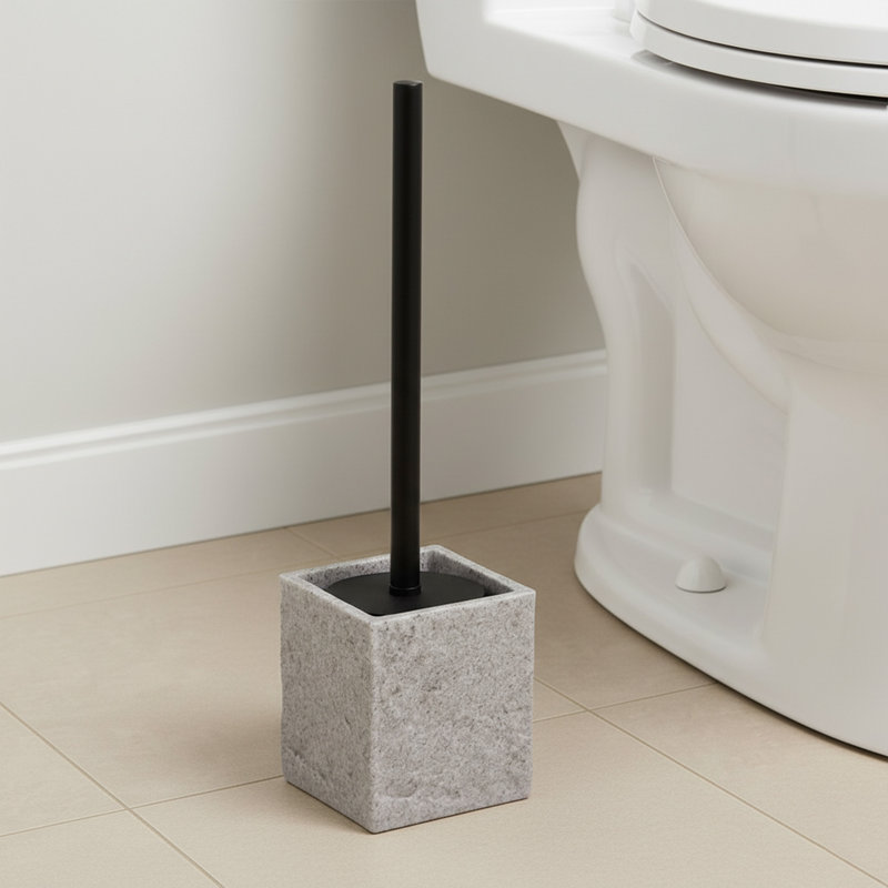Ensemble de brosse de toilette carrée et porte-pierre effet pierre, Gris