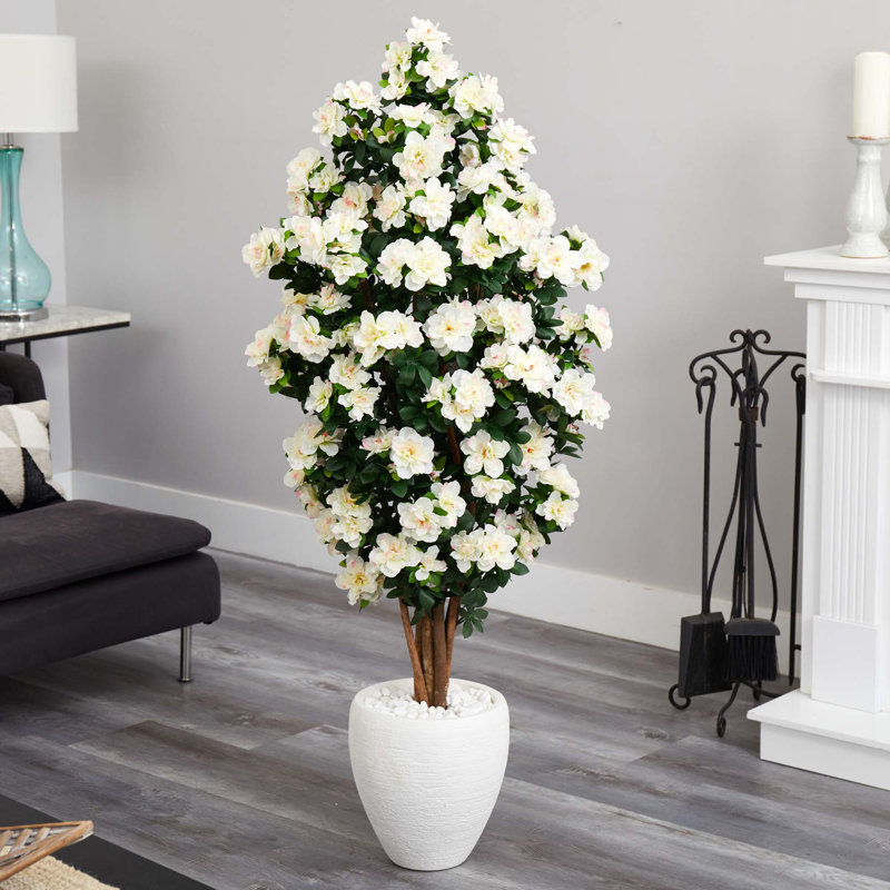 Azalée artificielle en pot, Blanc