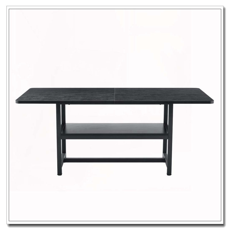 71"Long Dining Table With Shelf Storage, Black