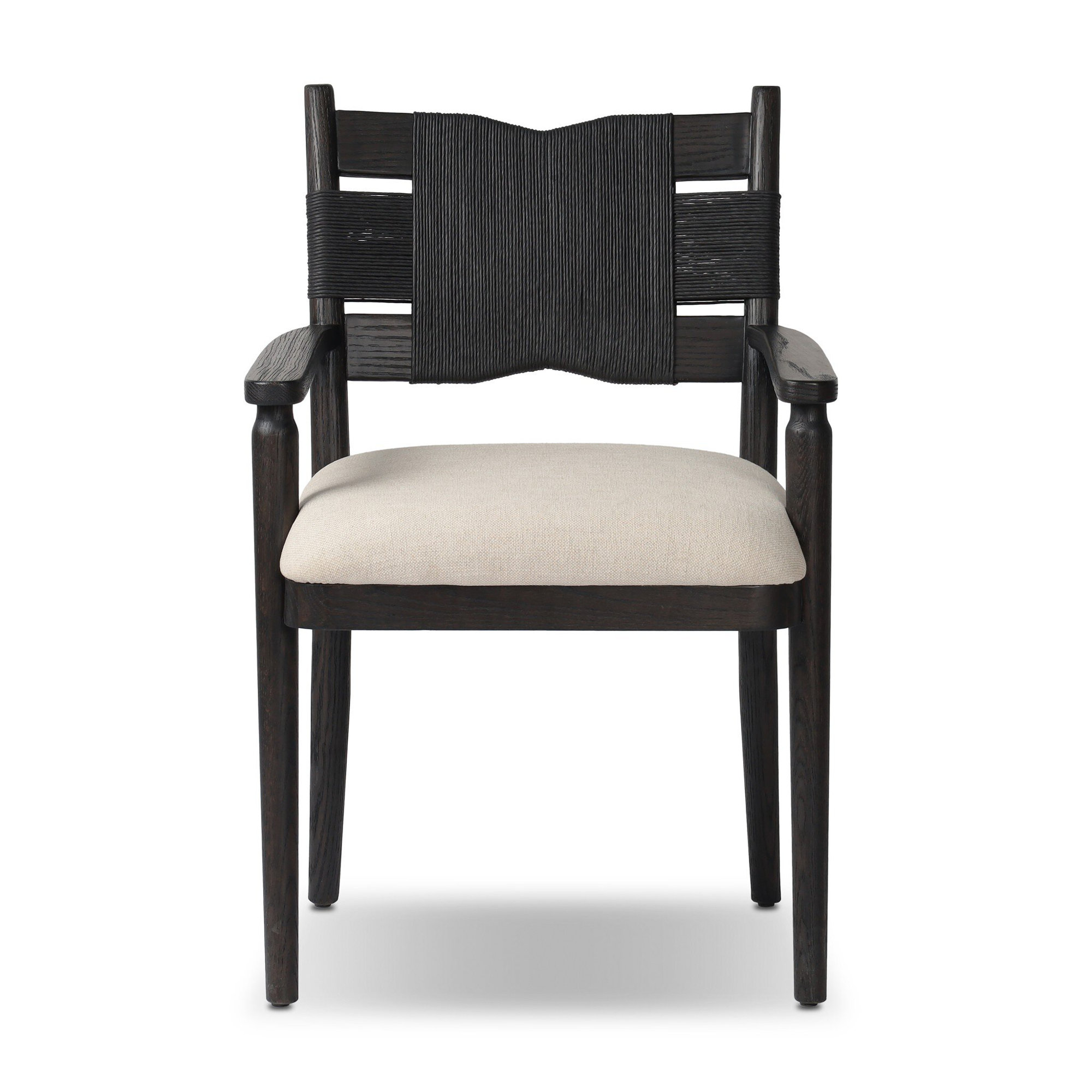 Tova Dining Armchair, Black Ush/Distressed Black/Oak