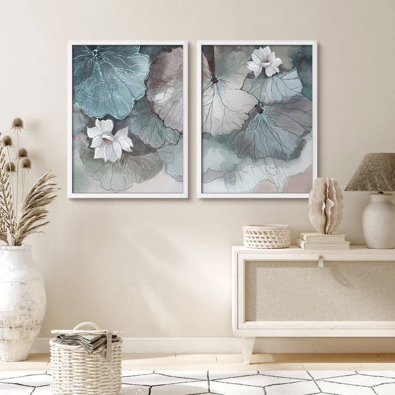 Petit lotus de feuilles de lotus, Blanc / Blanc, H 10 po x l 8 po