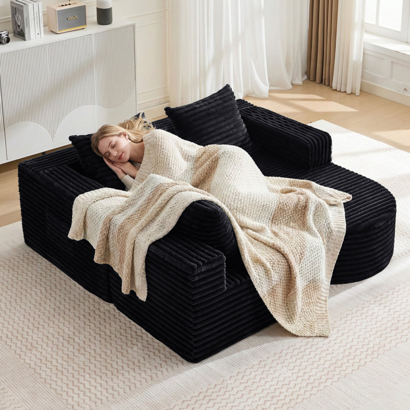 Canapé modulaire Boneless, Orienté à droite, Similifourrure noire