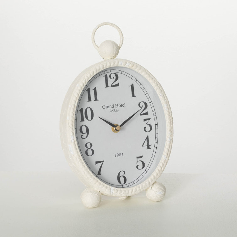 White Desk Clock 10.75"H; White