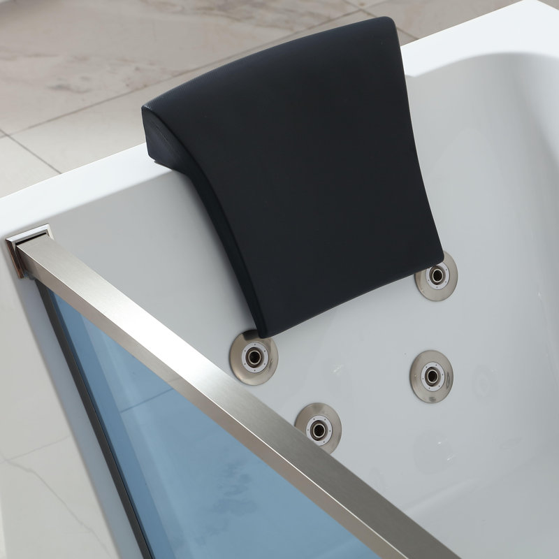 71 In. Whirlpool Bathtub Rectangular Jetted Spa Bath Tub With Center Drain - Brushed Nickel Tub Filler In White