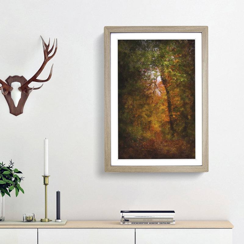 Path Through the Forest - Picture Frame Graphic Art Print, 33cm H x 24cm W x 2cm D, Oak Framed