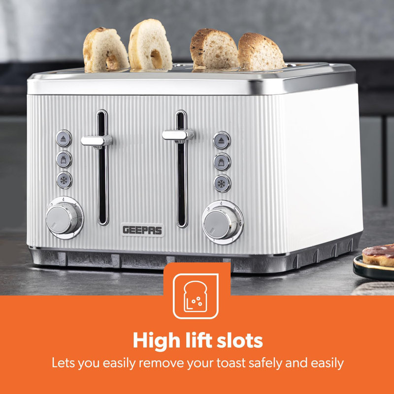 Geepas Arcus Kitchen Set 1.7L 3000W Electric Kettle, 1860W 4 Slice Toaster 7 Browning Levels, White