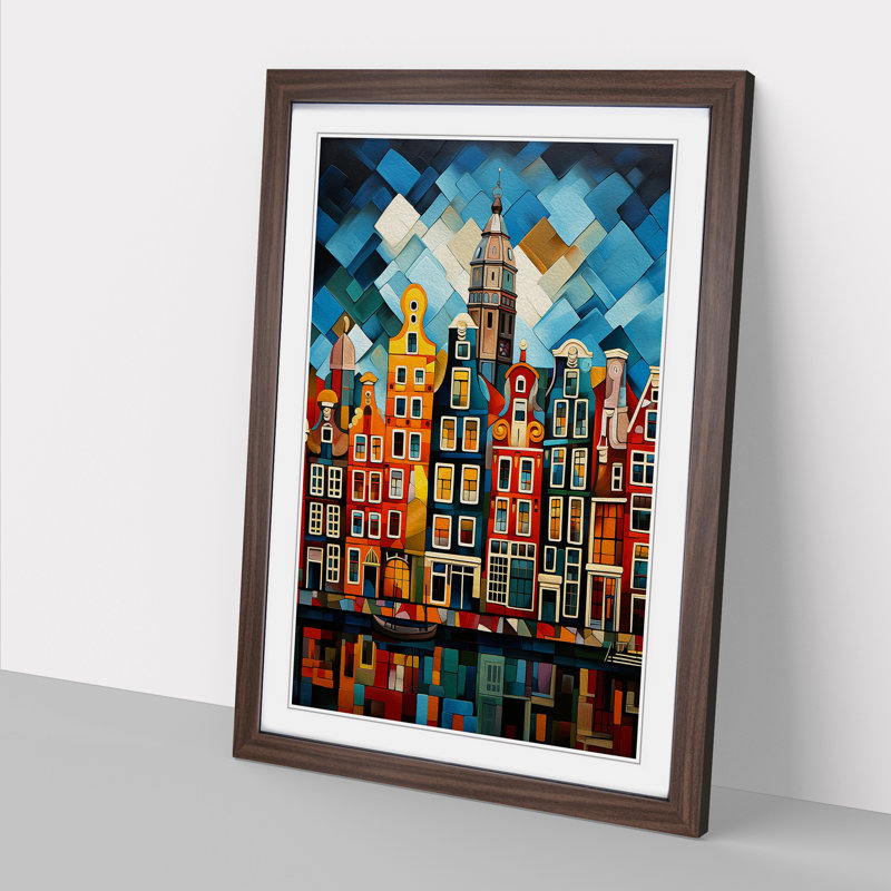 XYZ-FRM-V1223-1792 Amsterdam Constructivism No.2 - Single Picture Frame Print on Wood, Walnut, 34cm H x 25cm W x 2cm D