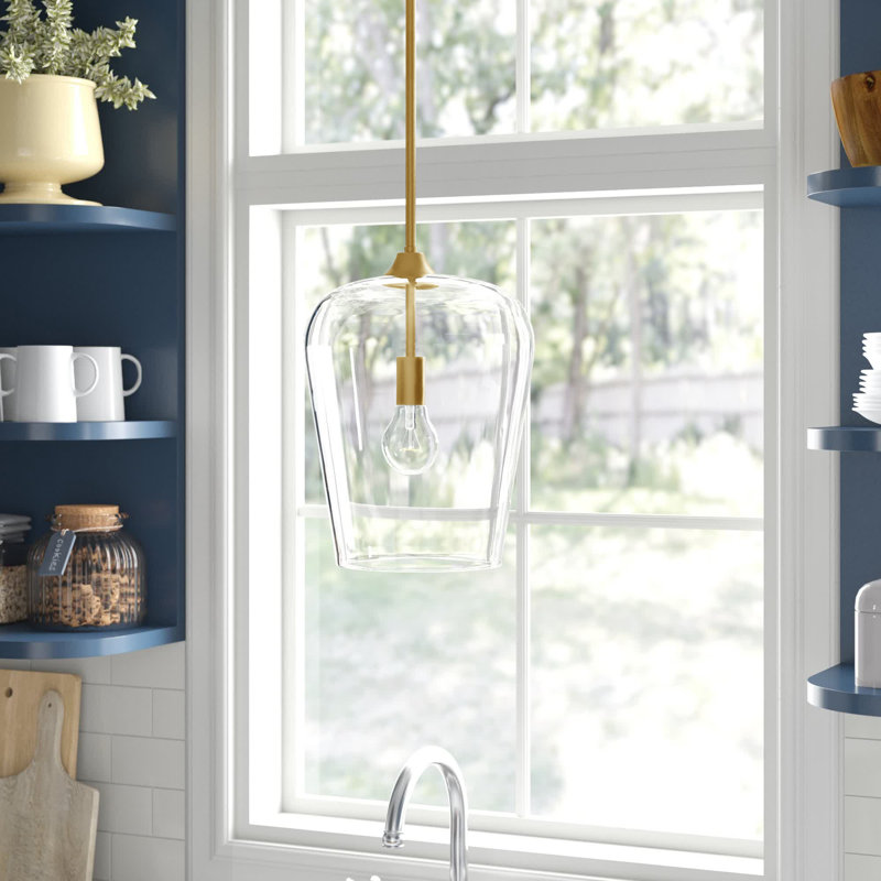 Luminaire suspendu en verre Dahlya, Laiton vieilli, H 16,25 po x l 12 po x P 12 po
