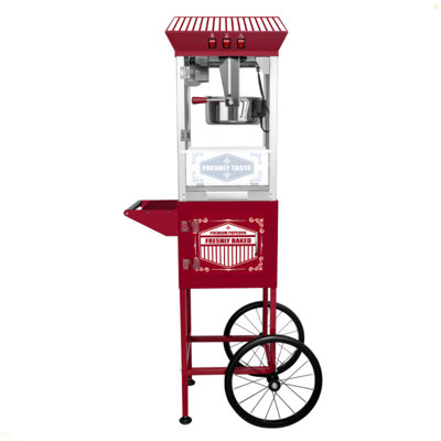 XH-P831-Movie Theater-Style Popcorn Machine Maker With Cart And 12-Ounce Kettle - Red, Vintage-Style Popper On Wheels