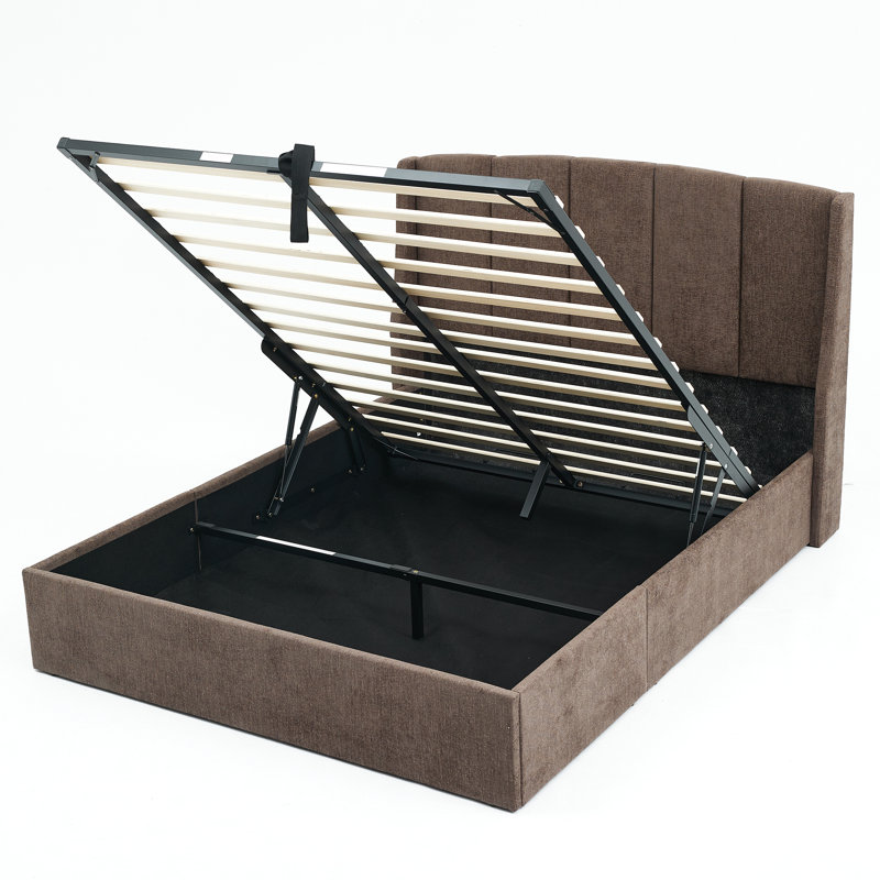 Lit coffre relevable rembourré, taupe, double, Double, Taupe