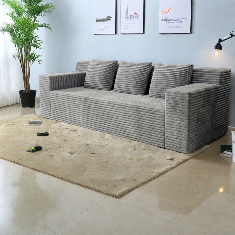 Space-saving Light Grey Sofa, Foam Minimalist Design, Versatile Home Furniture