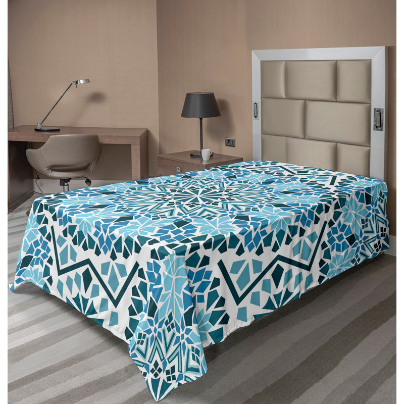 Ambesonne Top Flat Sheet Royal, Twin Flat Sheet, Blue White Geometrical 1