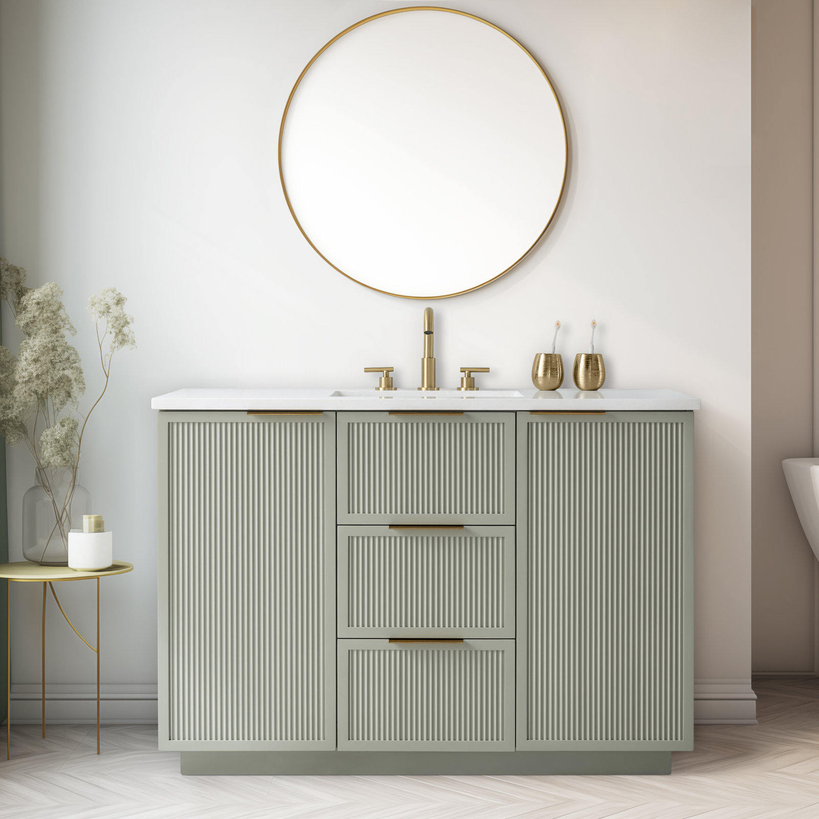 Aderyn 48" Single Vanity, Light Sage/Brushed Bronze