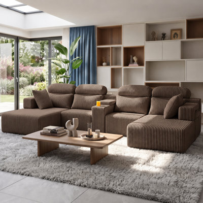 145.7" Modular Corduroy Sectional Sofa with Chaise, Oversized Deep Seat Couch