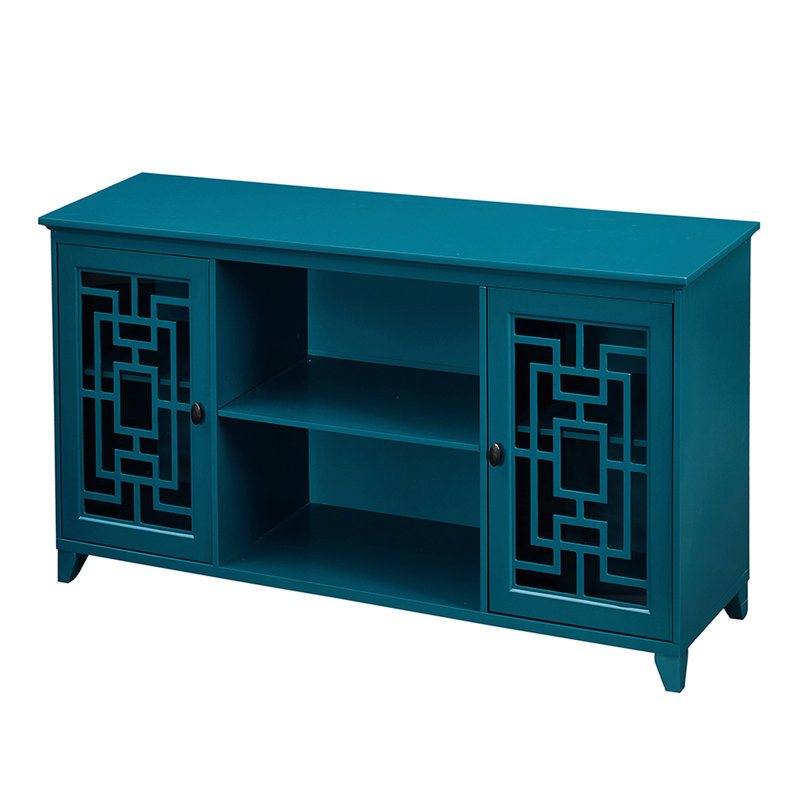 Buffet 60 po, matériau, pieds en bois massif, tablettes amovibles, table haute bleue sarcelle - finition