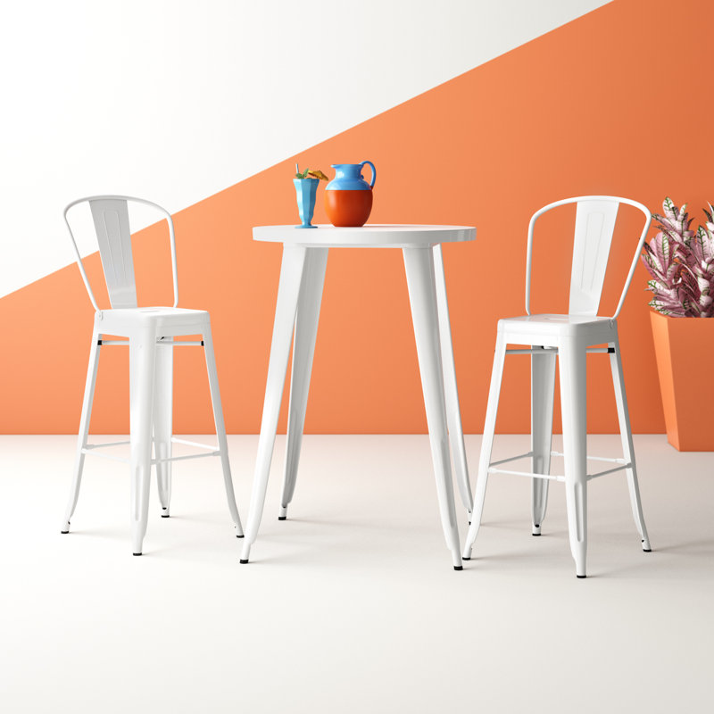 Genece Metal 3-Piece Indoor and Outdoor Bar Set, White, 41" H x 30" W x 30" L