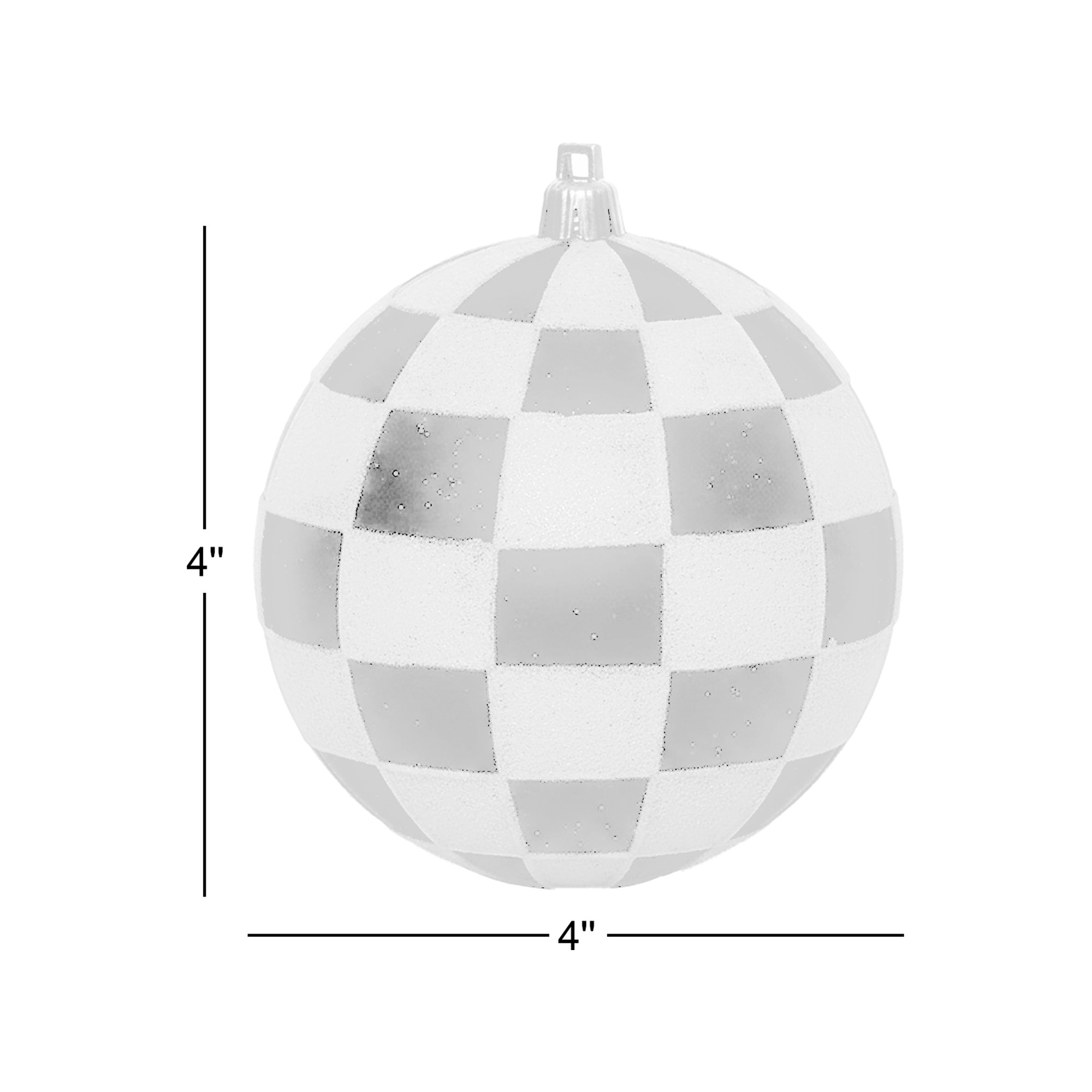 Glitter 4ct Shatterproof 2-Finish Checkered Christmas Ball Ornaments 4" (100mm), Black / White