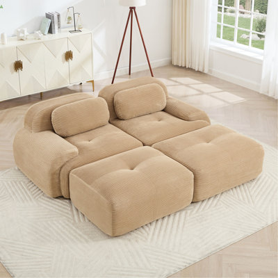 2-Seat Sofa In Luxurycorduroy Fabric Fabric Modular Multi-Combination Anti-Slip Design Assembly Chaise Lounge Curved Armrests Ergonomic Support High-Resilience Sponge For Living Rooms Bedrooms