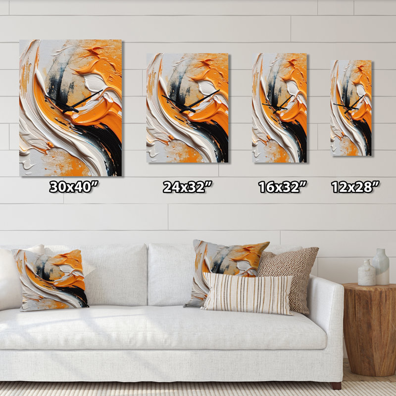 Horloge murale orange et noire Mystic Spirals IV - Abstract Spirals, Médium