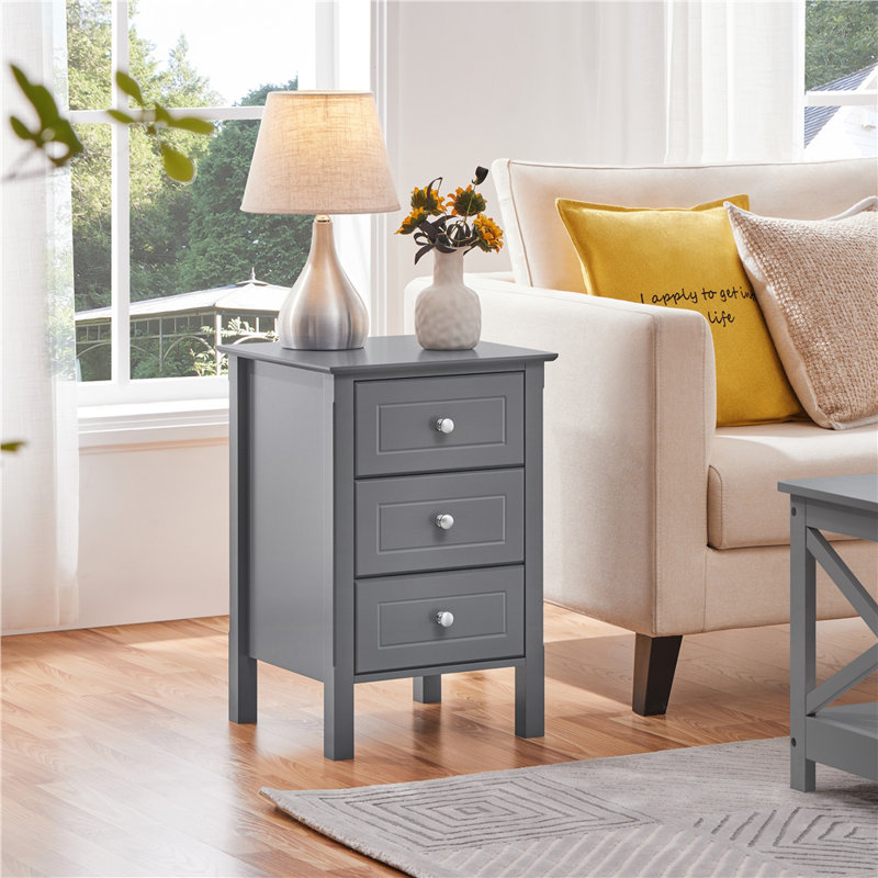 Modern 3 Drawer Bedside Table Nightstand, Dark Grey