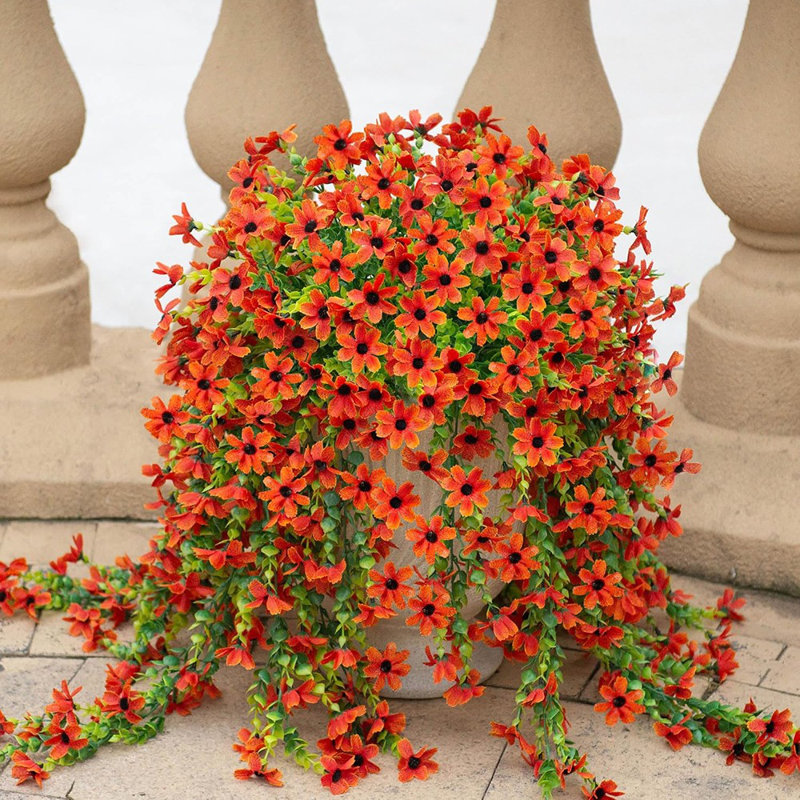 Faux fleurs artificielles suspendues pour la décoration de plantes artificielles à l'extérieur, 2 faisceaux en fausse soie coloré marguerite eucalyptus réaliste