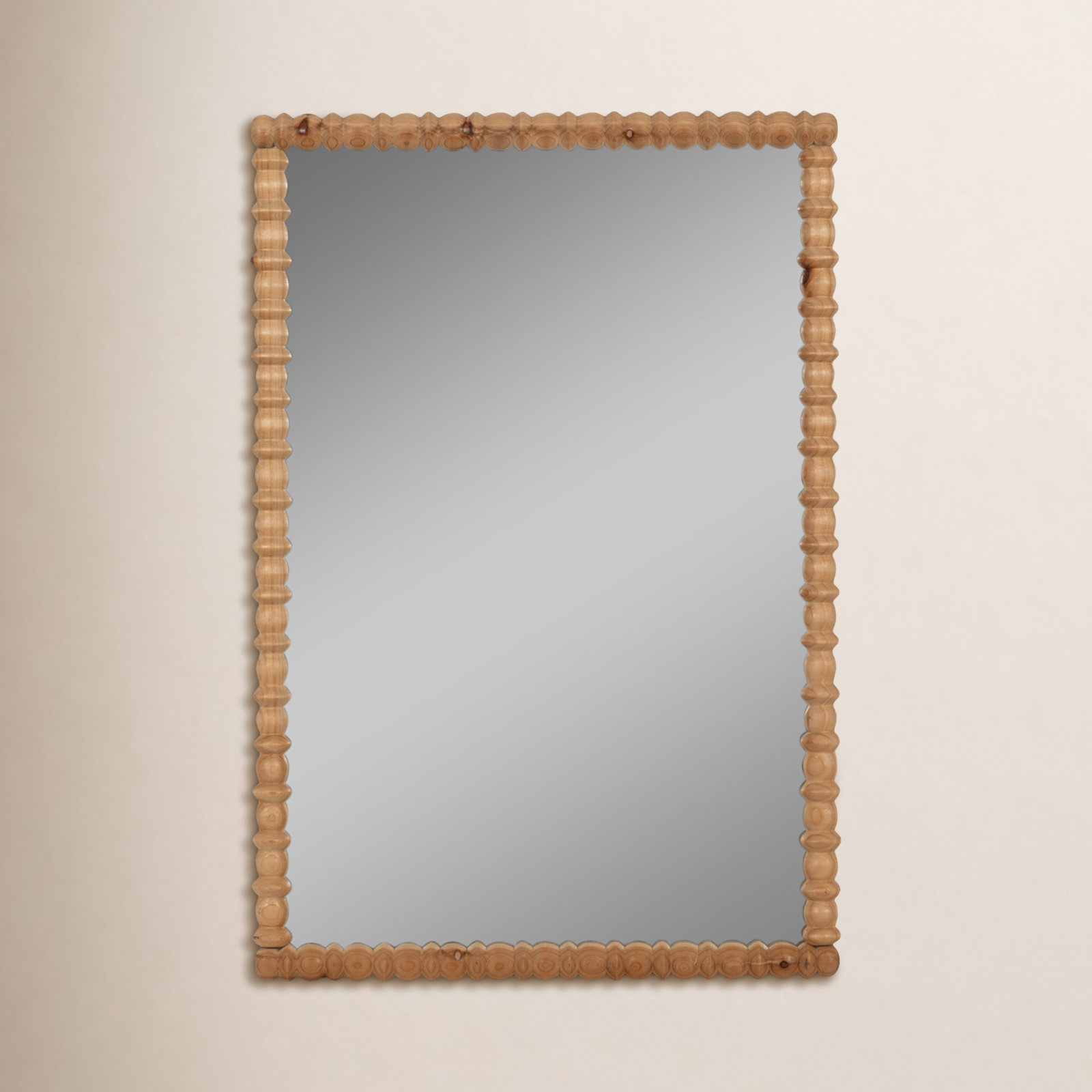 Dellarae Brown Wood Framed Wall Mirror with Carved Detailing - 44" Rectangular Mirror for Home, Office, Bedroom, or Living Room Decor