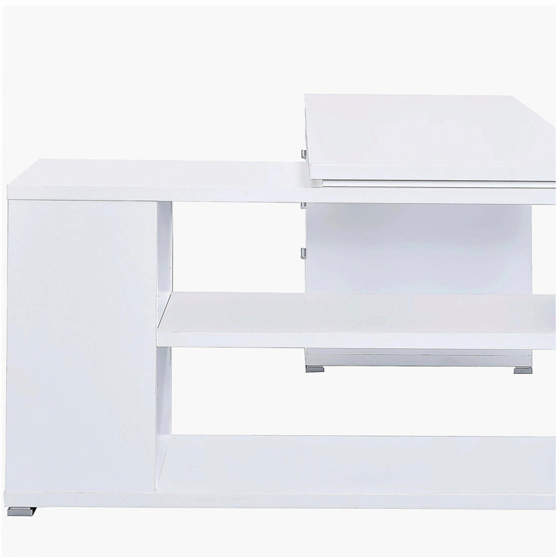 Bureau d'ordinateur en L à 3 tiroirs Tona, Blanc