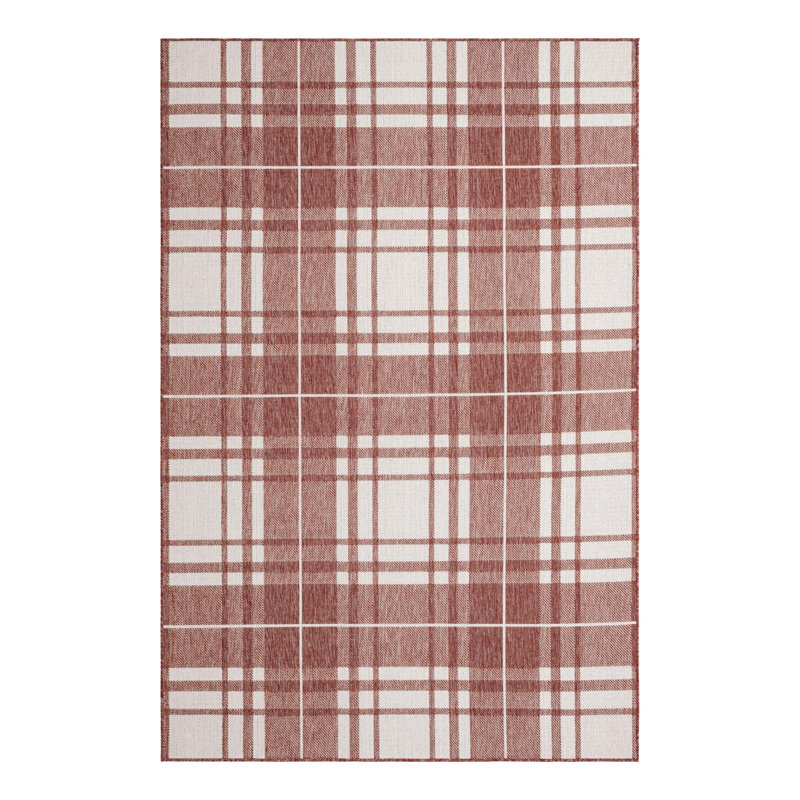Tereon Plaid Machine Made Power Loom Polypropylene Plastic Indoor/Outdoor Area Rug in Red/White, Rectangle 6'1" x 9'