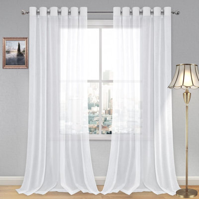 2 Panels  Sheer Curtains for Living Room Linen Look Voile Drapes Grommet Window Curtain Panel