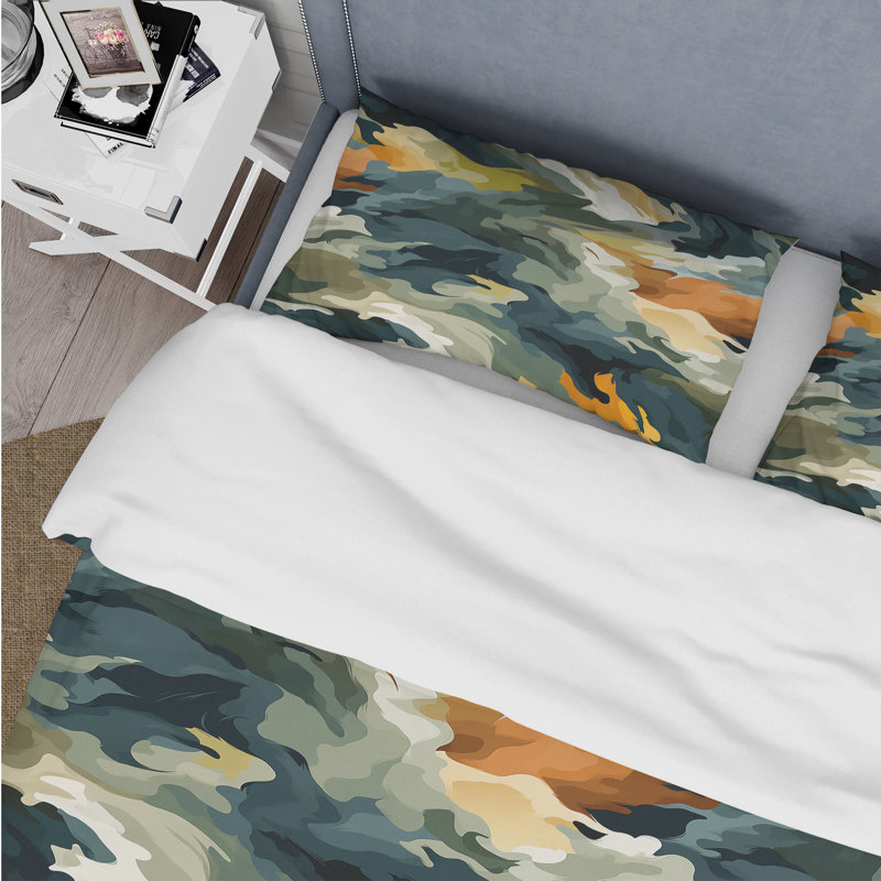 Queen Green Camouflage Microfiber Duvet Cover Set