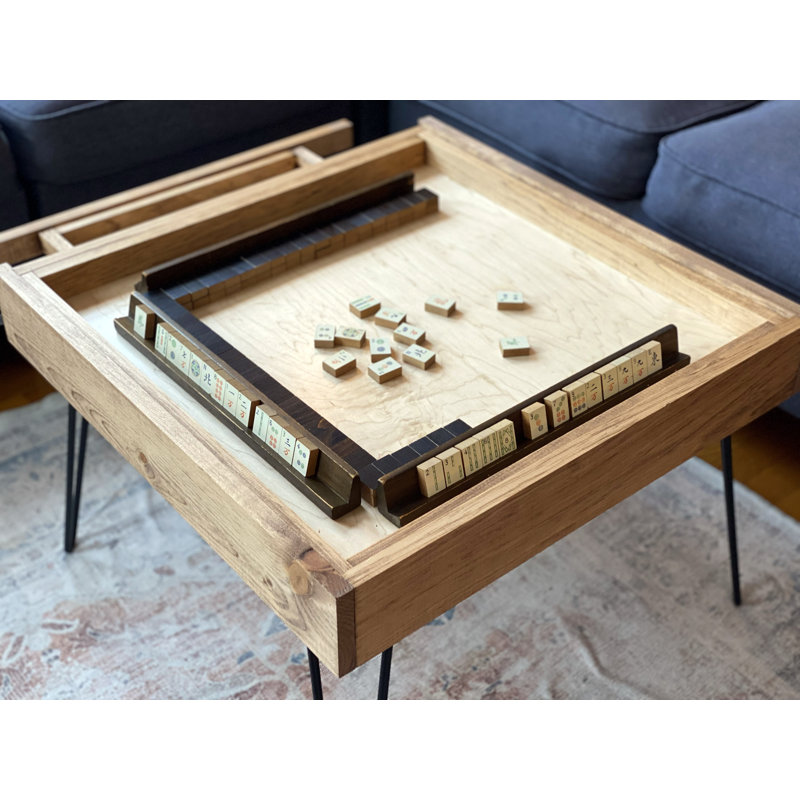 Table de jeu Rustic Byo avec plateau en verre trempé et tiroir de rangement caché -  Mesure 25 x 25 po