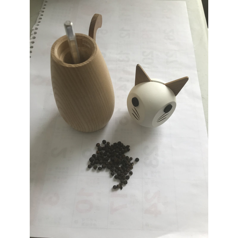 Cat-Shaped Wooden Salt and Pepper Mill Grinder