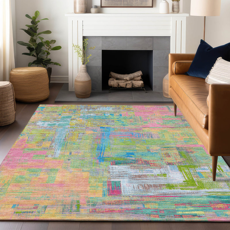 Tapis rose intérieur / extérieur lavable en machine Christain ACN1342, Rectangle 5 pi x 7 pi 6 po