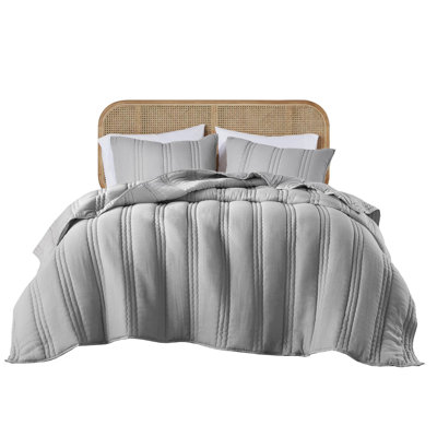 3 Pcs King/ King Gauze Quilt In Gray, Filled, Channel With Crinkle Effect, Filling, - Safe, Machine Wash, , Skin Safe Bedding , , Washable