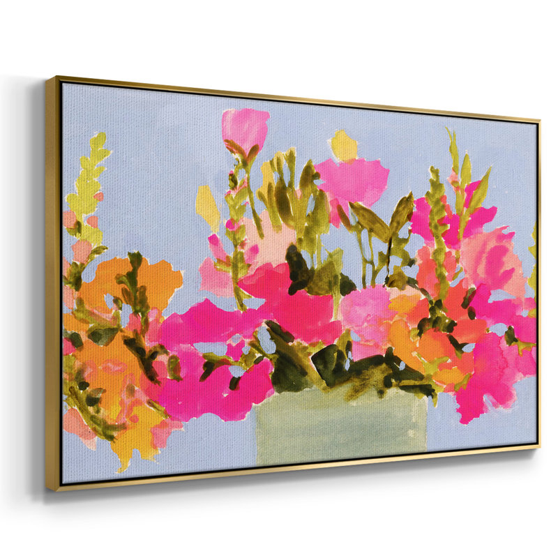 "Satiné Spring Blooms I", toile tendue avec châssis de qualité supérieure - prête à être accrochée, Or