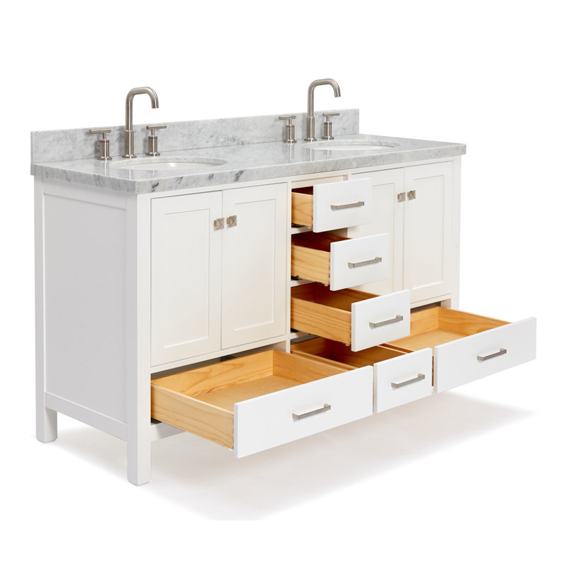Ensemble de meuble-lavabo double 61 po Amariani, Blanc / nickel brossé