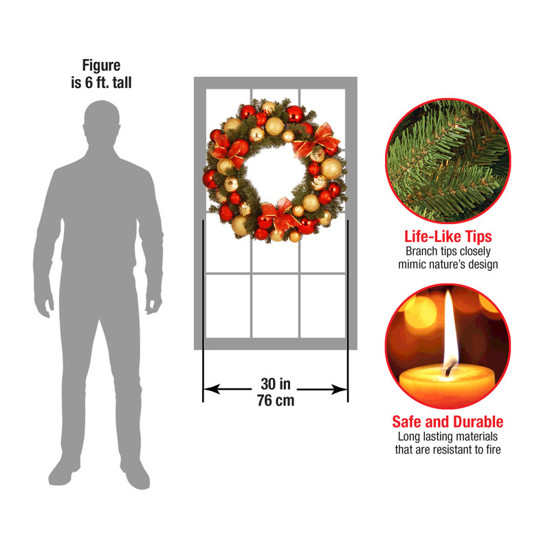 30" Red and Gold Ornament Wreath