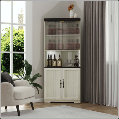 Armoire de rangement d'angle de 70,86 po de hauteur avec portes en verre trempé et dossier en miroir - blanc